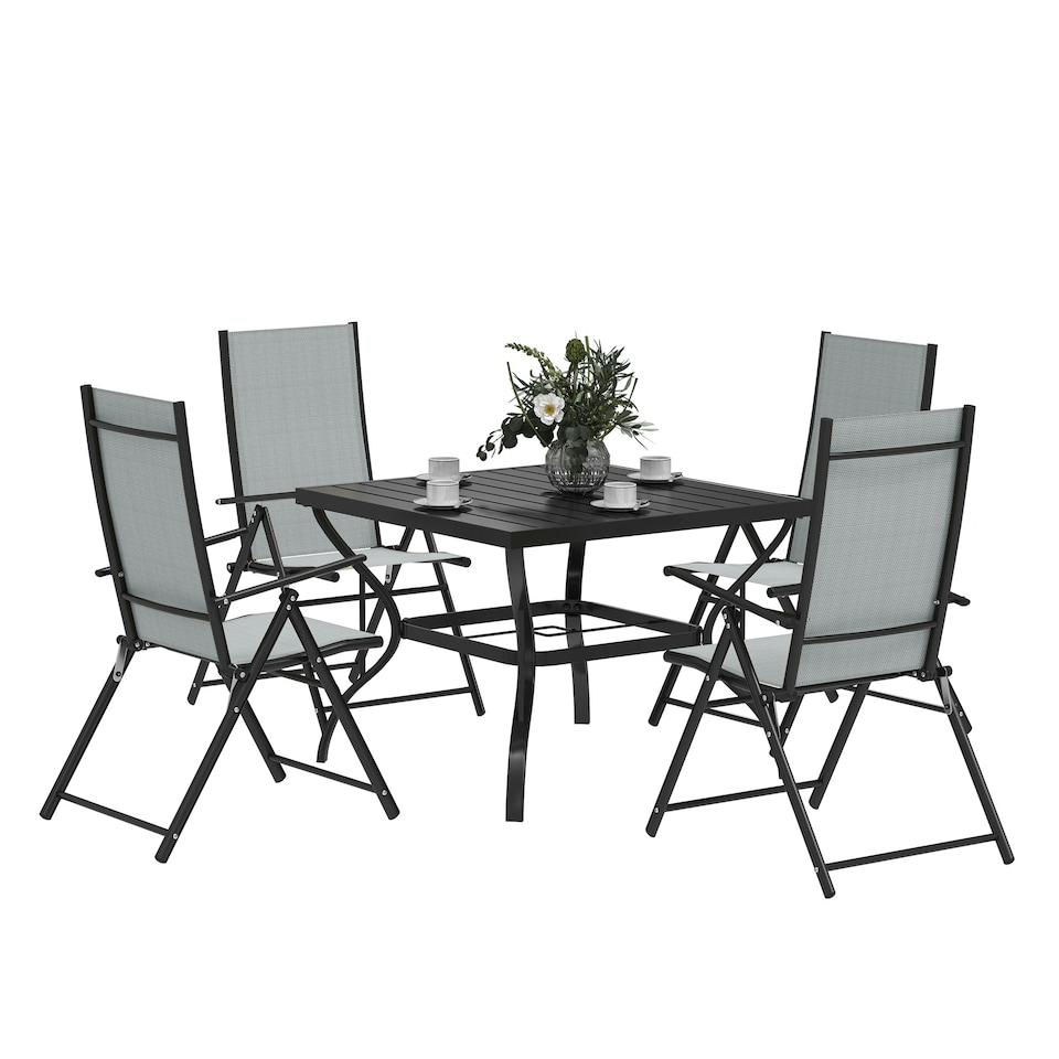 image 1 of Outsunny 5 PCs Garden Dining Set, Folding Chairs and Metal Top Table Grey