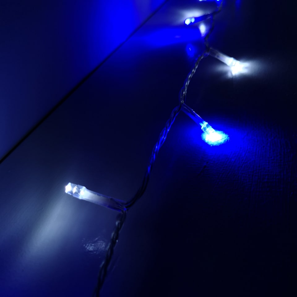 image 1 of 200 LED 16m Premier Christmas Outdoor Function Lights Timer Clear Cable Blue & White