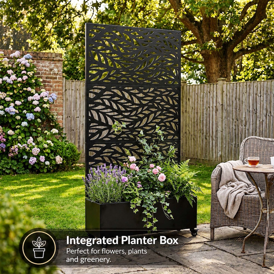 image 1 of Nicoman Metal Privacy Screen with Planter Pot Leaf Pattern