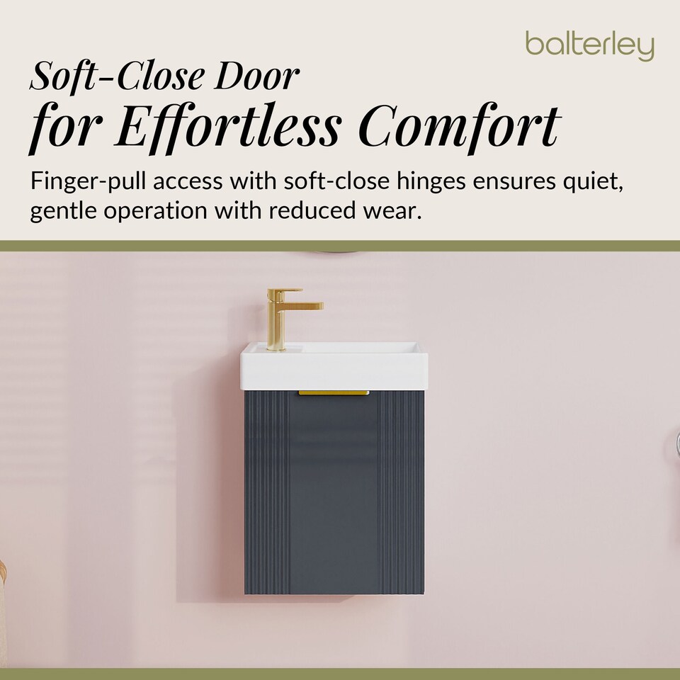 image 1 of Balterley Wall Hung Cloakroom Vanity Basin Unit with Handle Compact Bathroom Storage | Grey | Satin Soft Black | 438 x 400 x 222mm | 1