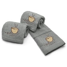 Velosso Espresso Embroidered Cotton Tea Towel 3 Pack Grey | Grey | One size