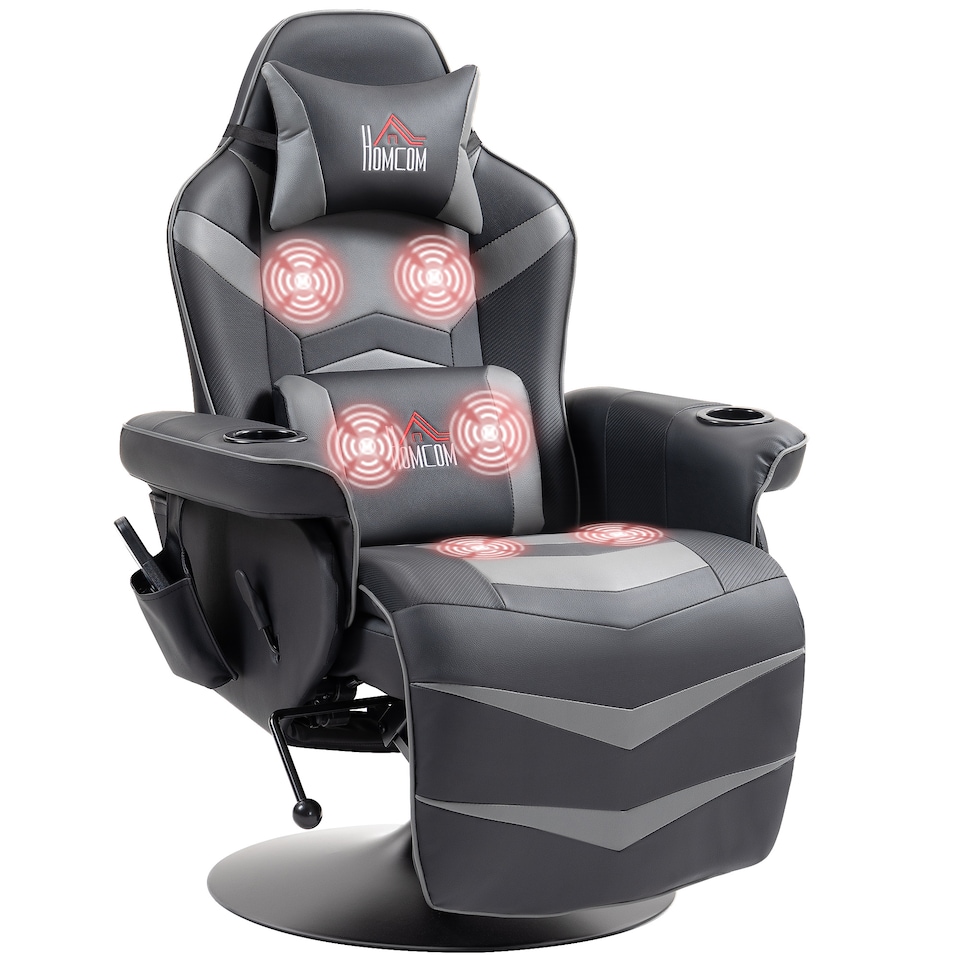 image 1 of HOMCOM Massage Recliner Chair with Remote, PU Leather Recliner Armchair Grey | Grey