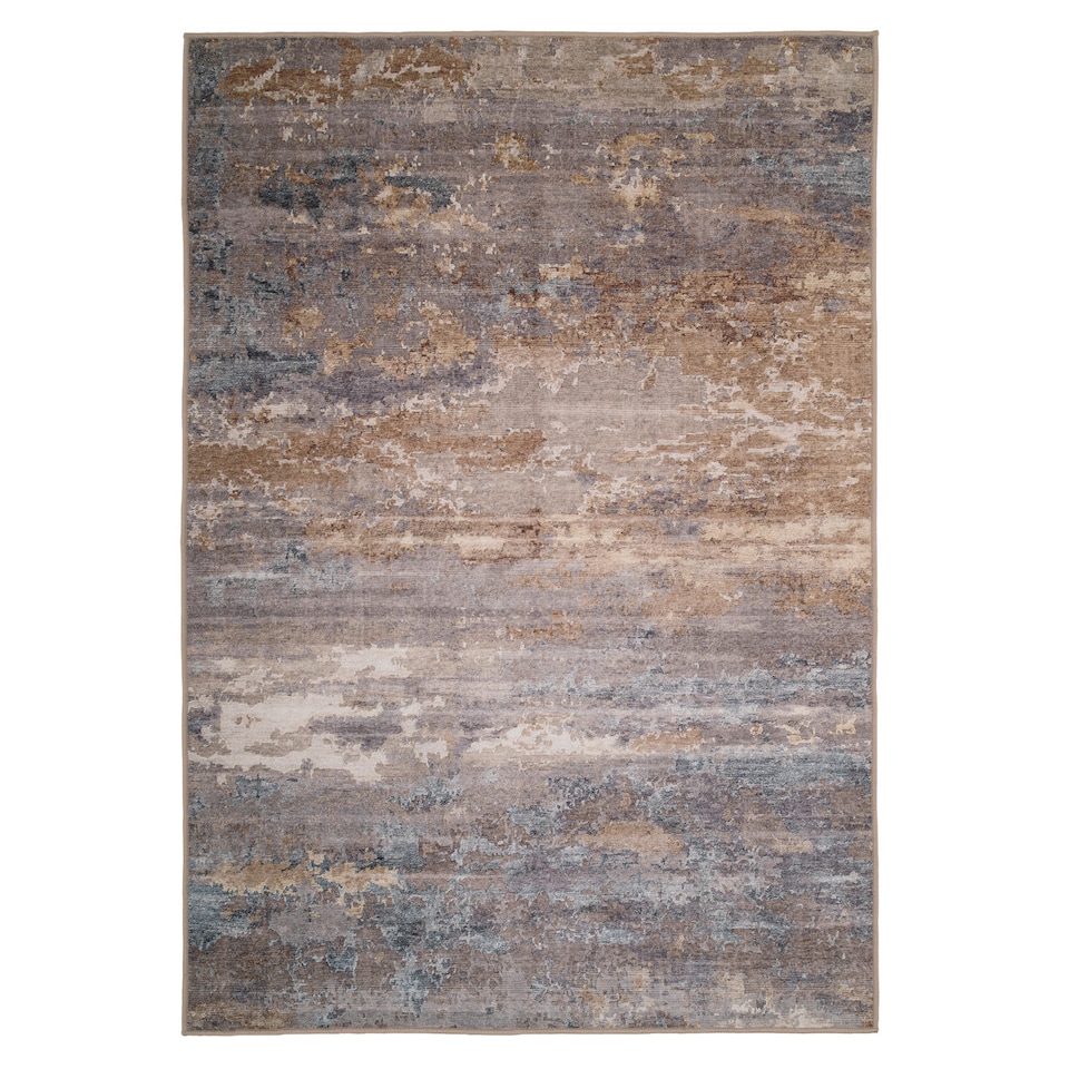 image 1 of Abstract Design Cotton Chenille Rug Grey Beige Machine Washable 160cm x 230cm