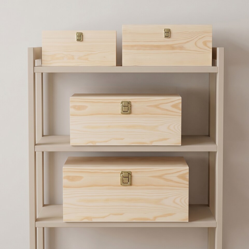 image 1 of Wickerfield Natural Wooden Storage Box with Hinged Lid & Locking Clasp