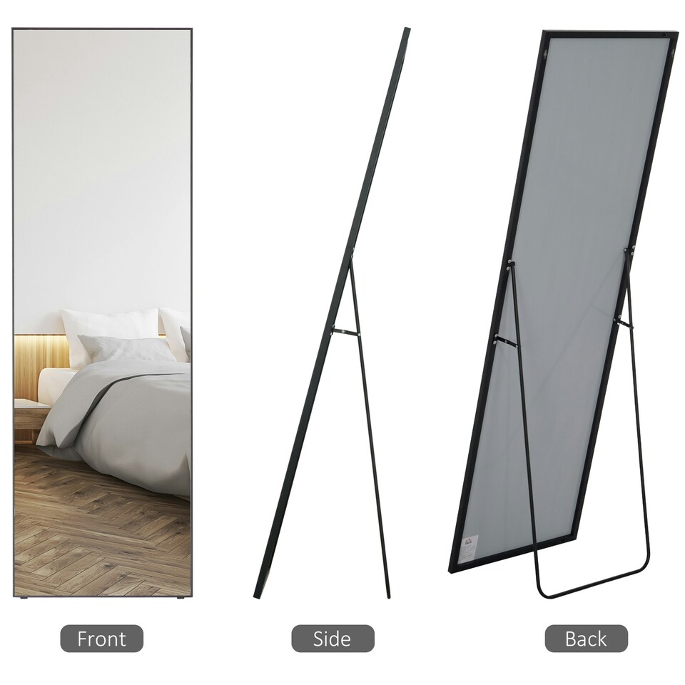 image 1 of HOMCOM Full Length Mirror Floor Standing or Wall-Mounted, Dressing Mirror, Black