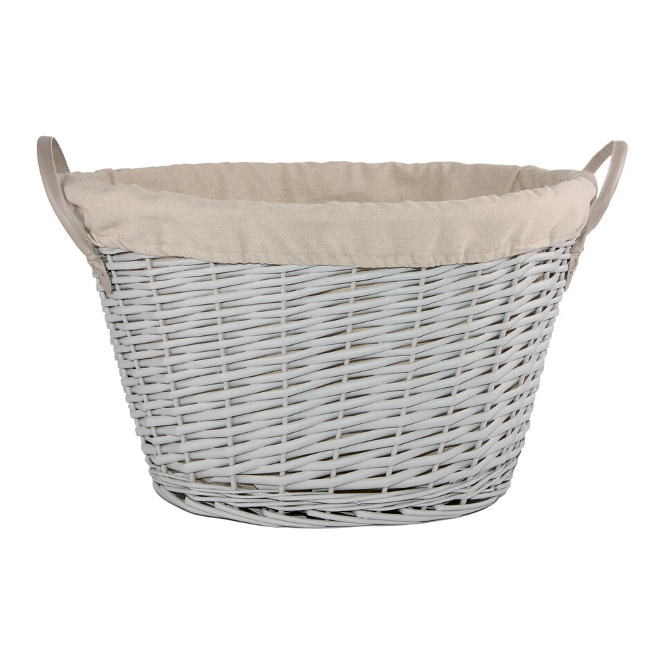 image 1 of Wickerfield Oval Wicker Laundry and Storage Basket with Handles and Removable Cotton Liner