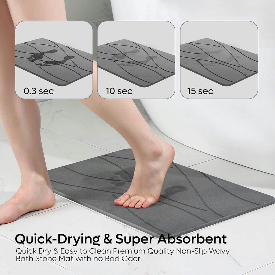 image 1 of Diatomite Stone Bath Mat Grey Absorbent Drying Non Slip Bathstone Bathroom Rug Grey