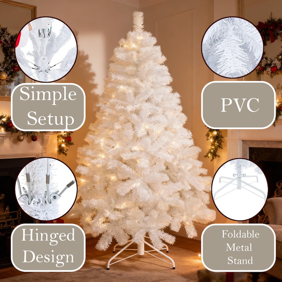 image 1 of 10FT Alaskan Pine White Christmas Bushy Looking Artificial Tree with Metal Stand | White | White