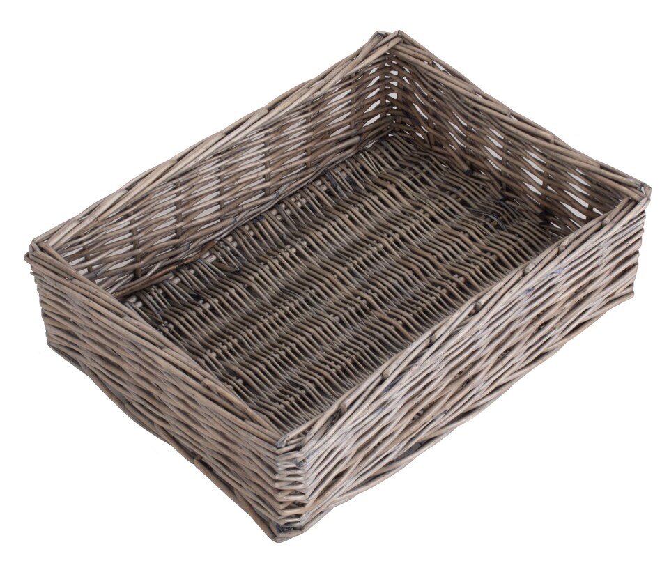 image 1 of Large Antique Wash Straight Sided Wicker Tray | Brown | Brown | Large