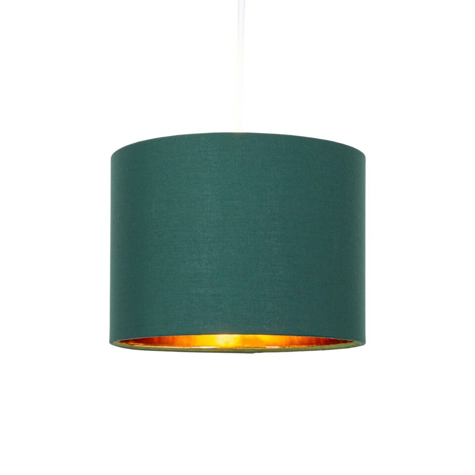 image 1 of Modern Forest Green Cotton Fabric Small 8" Lamp Shade with Shiny Copper Inner | Green | Forest Green | 1
