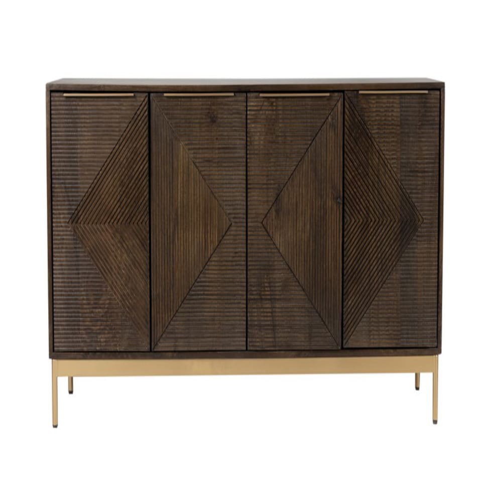 image 1 of Zaine Carving 4 Door Sideboard - Mango Wood - L40 x W138 x H76 cm - Dark Finish - Fully Assembled | Brown
