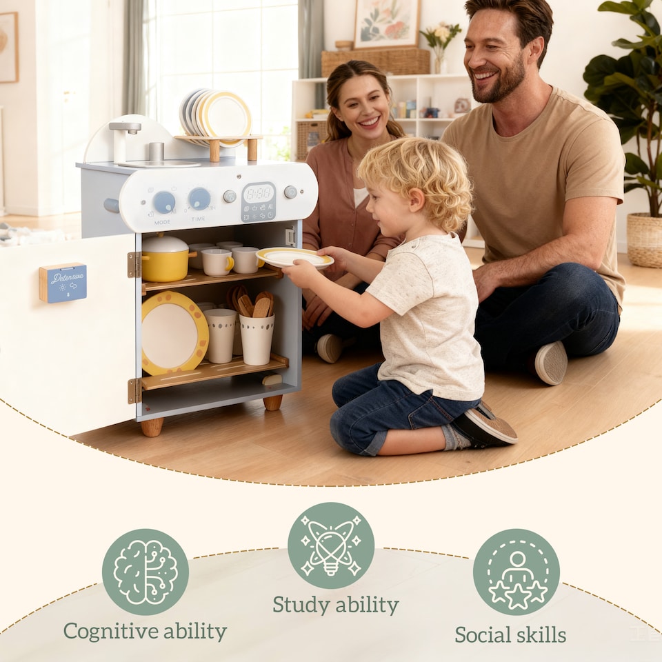 image 1 of AIYAPLAY Wooden Dishwasher Playset, Pretend Play Kitchen for Kids, Kitchen Sink Toys with Faucet, Sink and Accessories, Gift for Boys Girls Toddlers, Light Blue