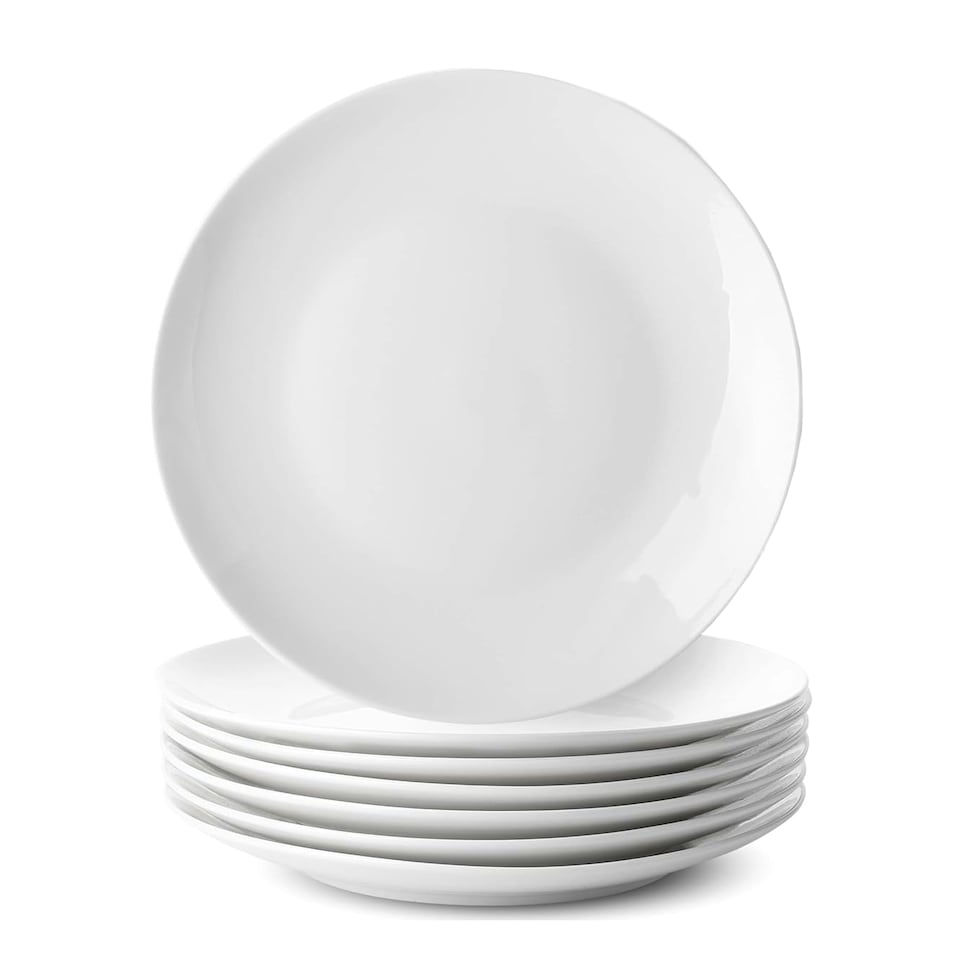 image 1 of Glim Glam Dinner Plates Set 10.5” Porcelain White 6pc Set Coupe White