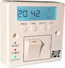 Awe 7-Day Digital Fused Timer Spur Electric Heating, Immersers, Aga-Range Cookers, Towel Rails & Lighting 5yr Warranty Programmable Timer & Lit Display Rechargeable Cell 2000hrs Batt Memory