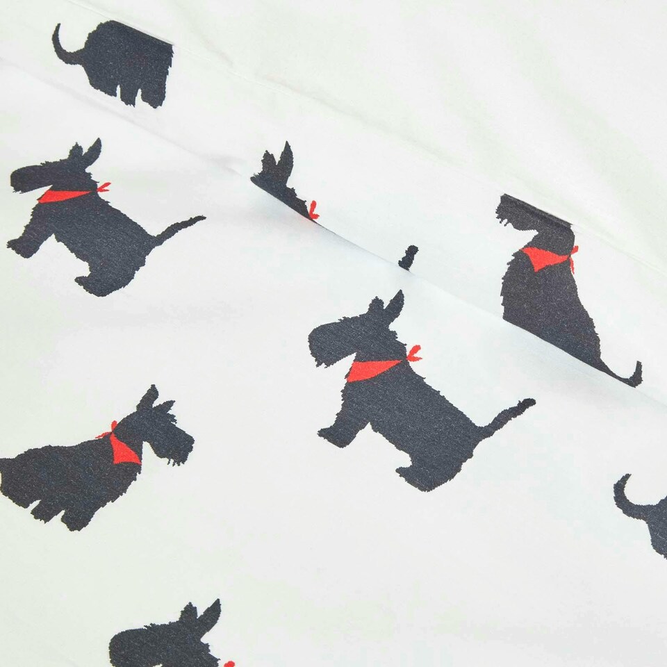 image 1 of Homescapes Scottie Dog Digitally Printed Cotton Duvet Cover Set - Super King | White | Super King