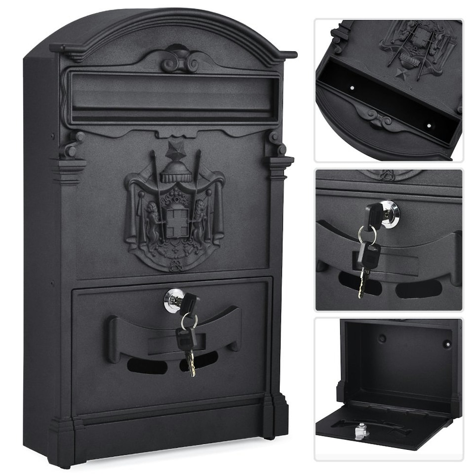 image 1 of Living and Home Antique Style Lockable Aluminum Letter Box -  Black | Black