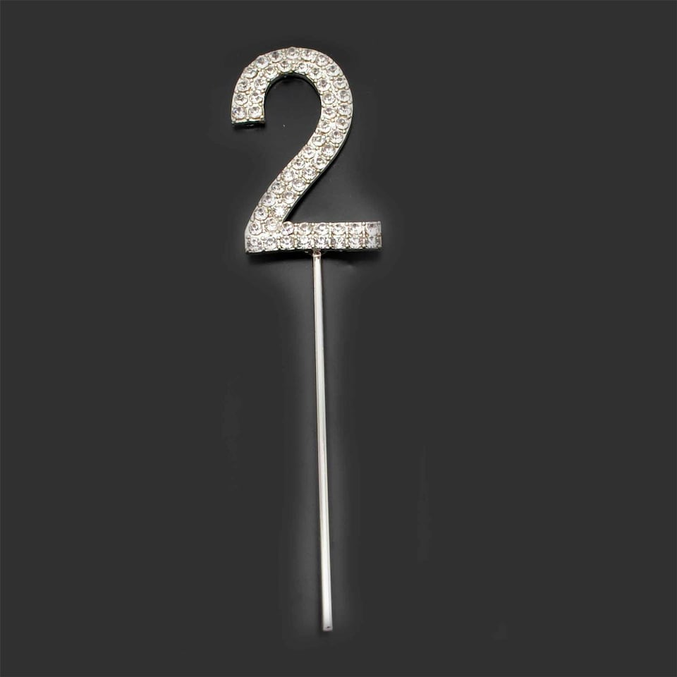 image 1 of Cake Topper Number 2 Silver Sparkly Diamond Silver