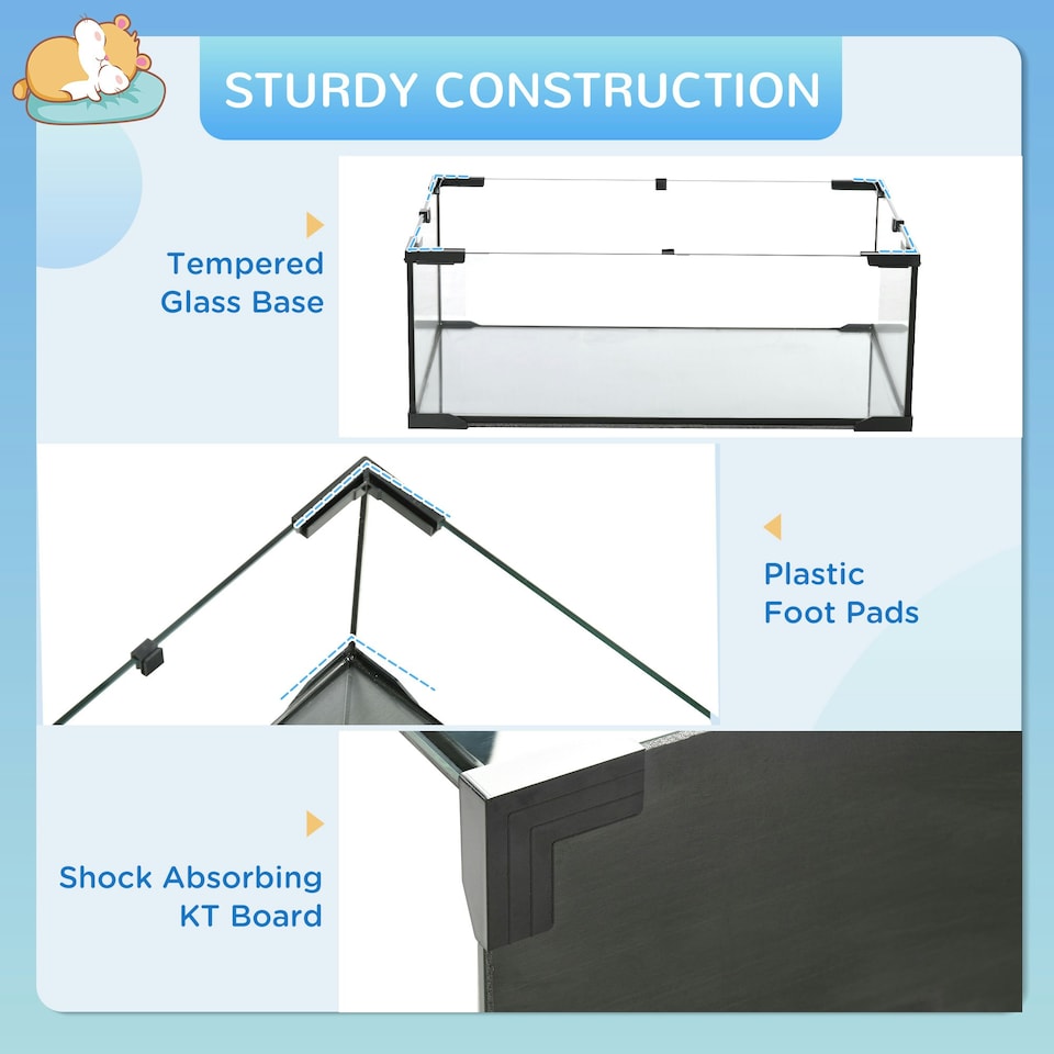 image 1 of PawHut 3 Tiers Hamster Cage w/ Deep Glass Bottom, Dish, Hut 78.5x48.5x54.5cm