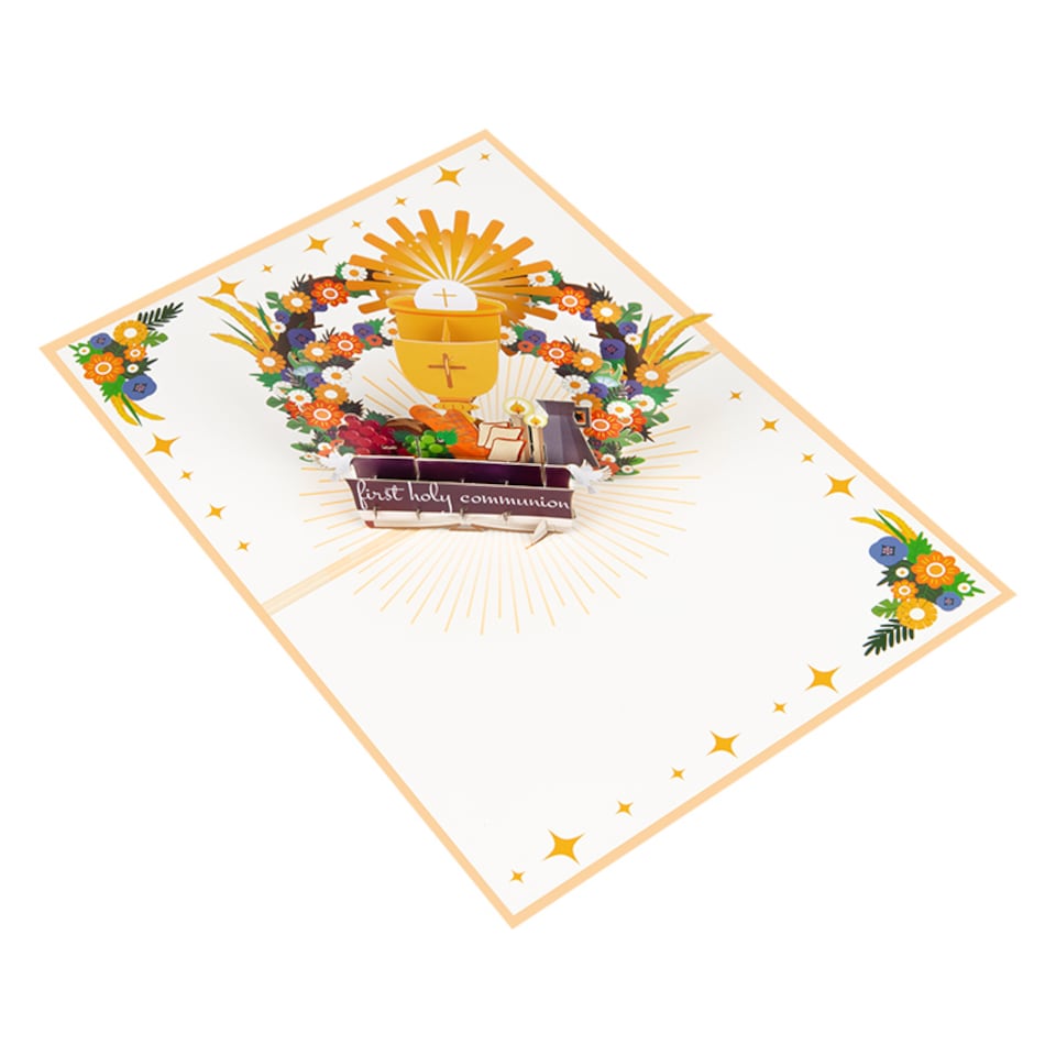 image 1 of Religious Symbols & Floral First 3D Pop Up Holy Communion Card