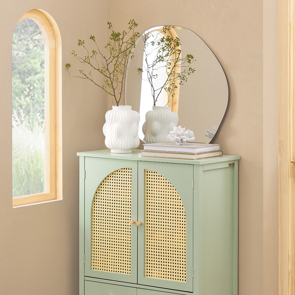 image 1 of SoBuy Sideboard Storage Cabinet with 4 Drawers & 2 Rattan Doors, Green, 27.6x13.4x35.4 inches, 26.6 kg - FSB72-GR