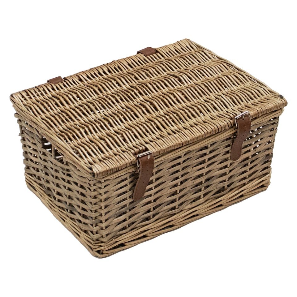 image 1 of JVL Handmade Buff Wicker Hampers with Faux Leather Straps, Set of 2