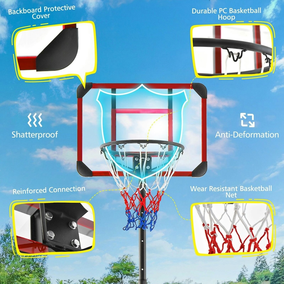image 1 of COSTWAY Basketball Backborad Hoop Net Set 193-248cm Black | Standard