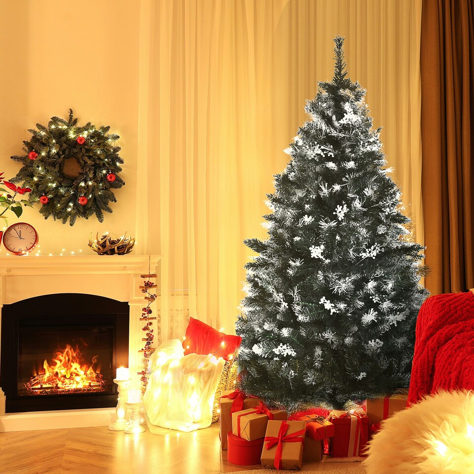 image 1 of HOMCOM 5FT Artificial Snow-Dipped Christmas Tree Xmas Decor w/ Berries Stand