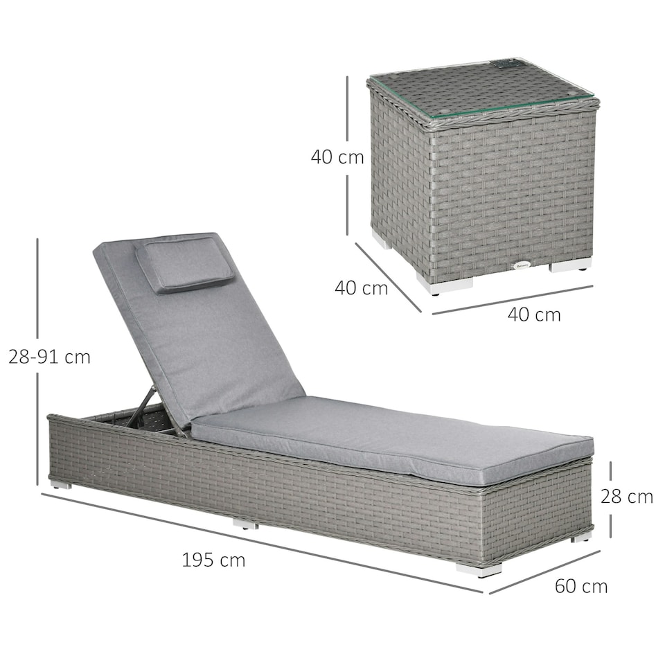 image 1 of Outsunny 3 PCS Outdoor Rattan Lounger Table Sectional Conversation Furniture Set