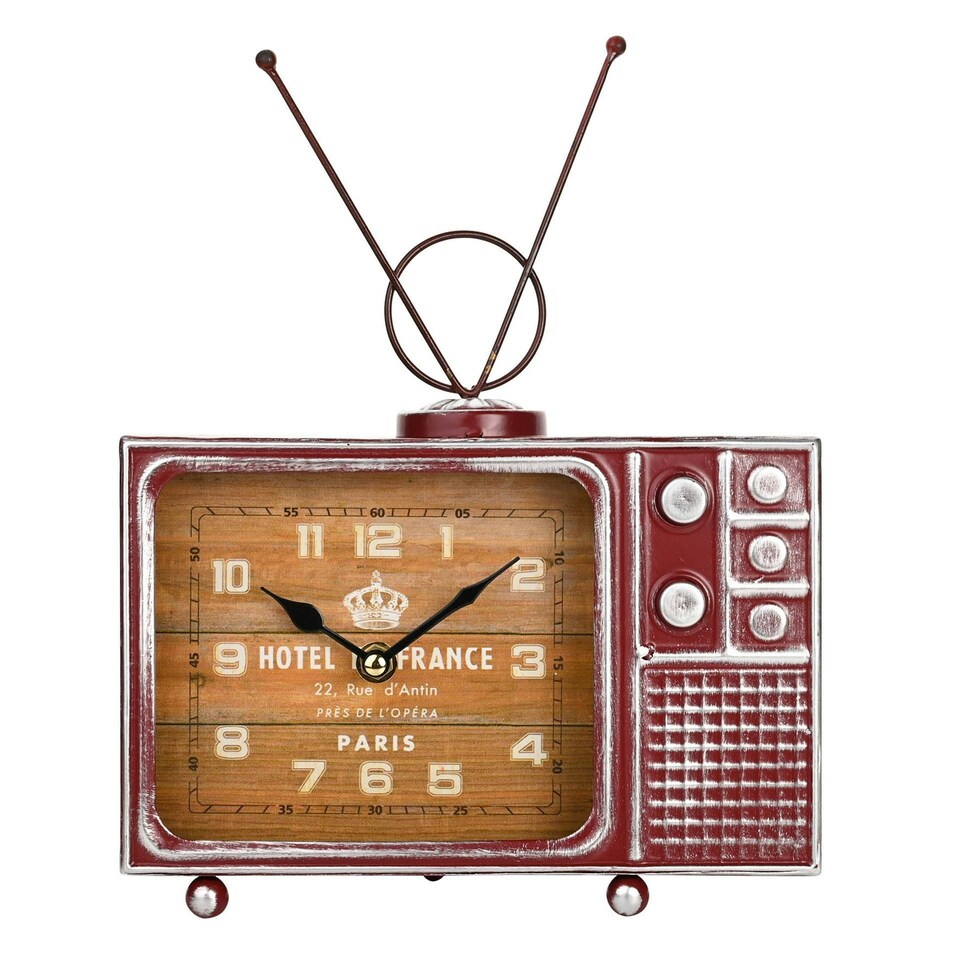 Hometime Metal Mantel Clock - Retro TV Red