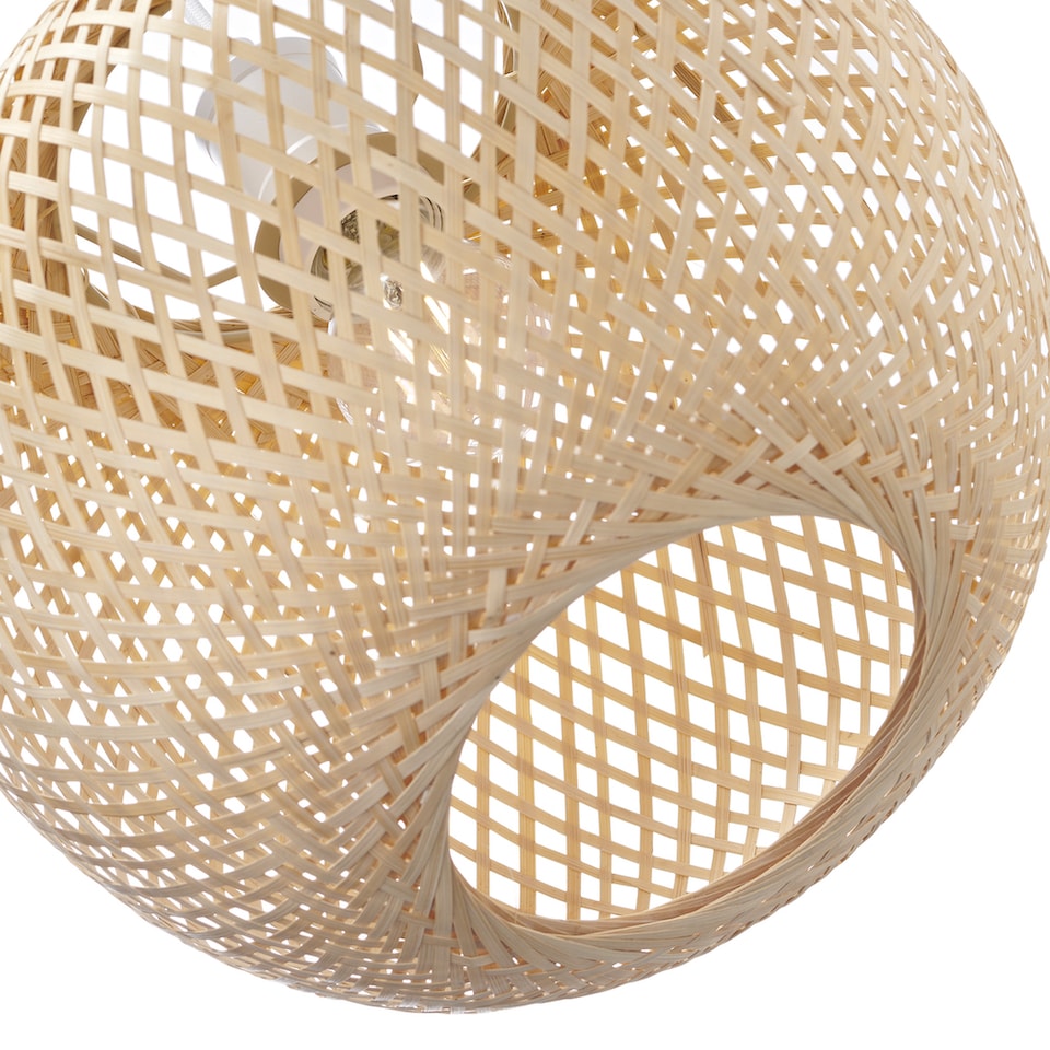 image 1 of Modern Spherical Cage Design Bamboo Strapping Pendant Lamp Shade | Brown
