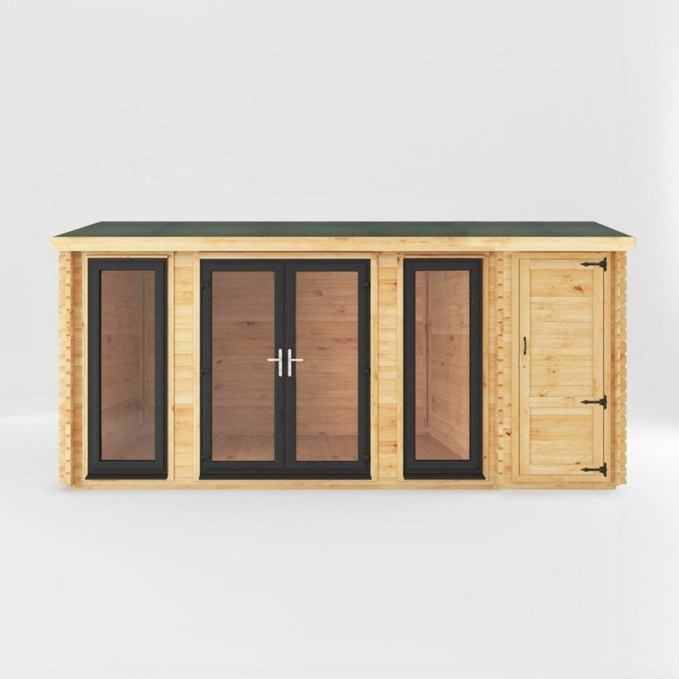 image 1 of 5.1 x 3 m Home Office Studio with Side Shed with White UPVC Windows and Doors - 44 mm Timber - L313.3 x W515.5 x H259.5 cm - Brown Brown