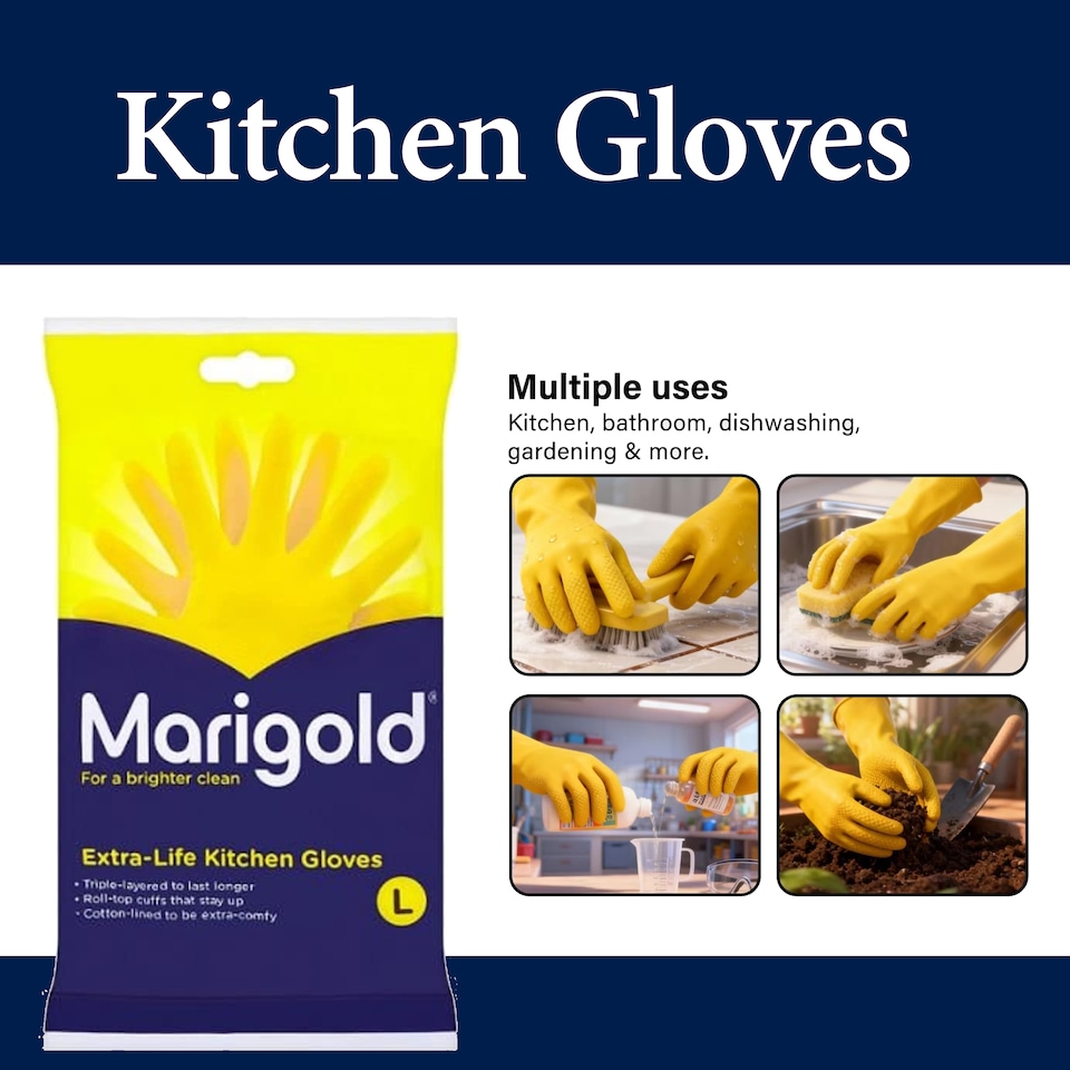 image 1 of Marigold Kitchen Gloves Large Reusable Cleaning Gloves 1 Pair Pack of 3