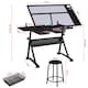 image 3 of Yaheetech Height Adjustable Glass Drafting Table & Stool Set For Artists | Black