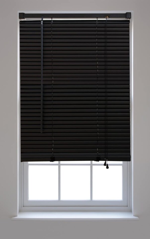 image 1 of FURNISHED Made to Measure Venetian PVC Window Blinds Custom Fit, Easy Install & Modern Light Control | Black | Black | (W) 90cm x (L) 210cm
