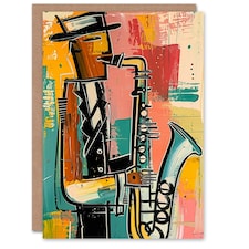Abstract Jazz Music Saxophone Player Man Him Birthday Card