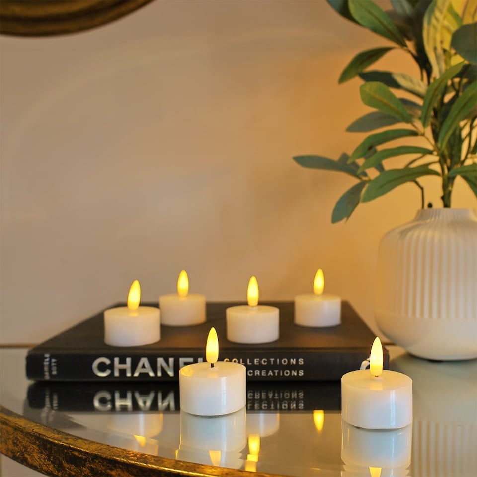 image 1 of Auraglow Set of Flickering Flame LED Tea Lights | White