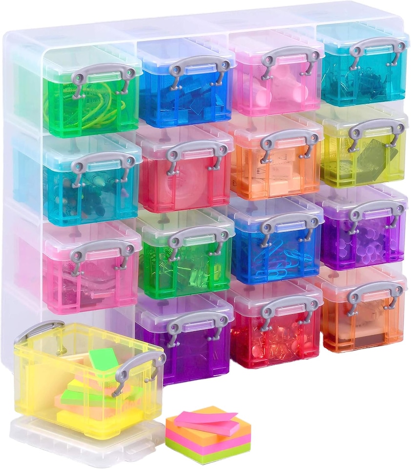 image 1 of Really Useful Box Plastic Storage 0.3 Litre Organiser Pack (16 x 0.3L) Clear Frame with Assorted Boxes
