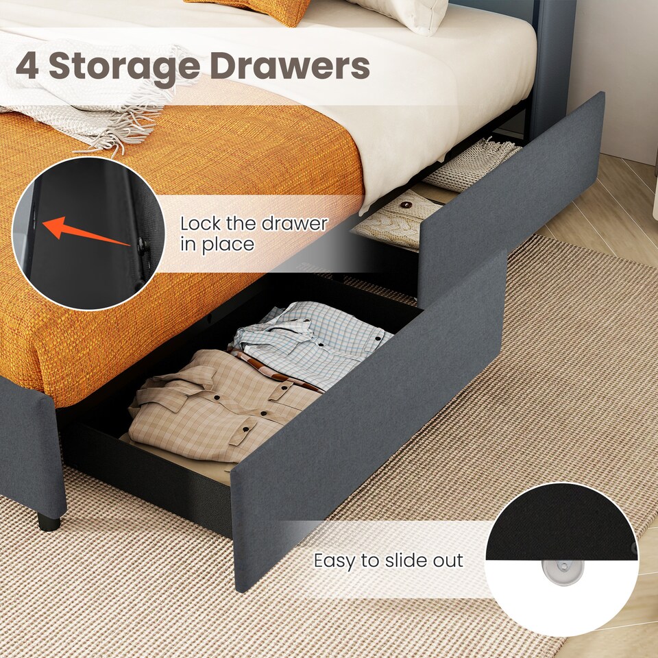 image 1 of COSTWAY Double Size Bed Frame with Lights and Charging Grey