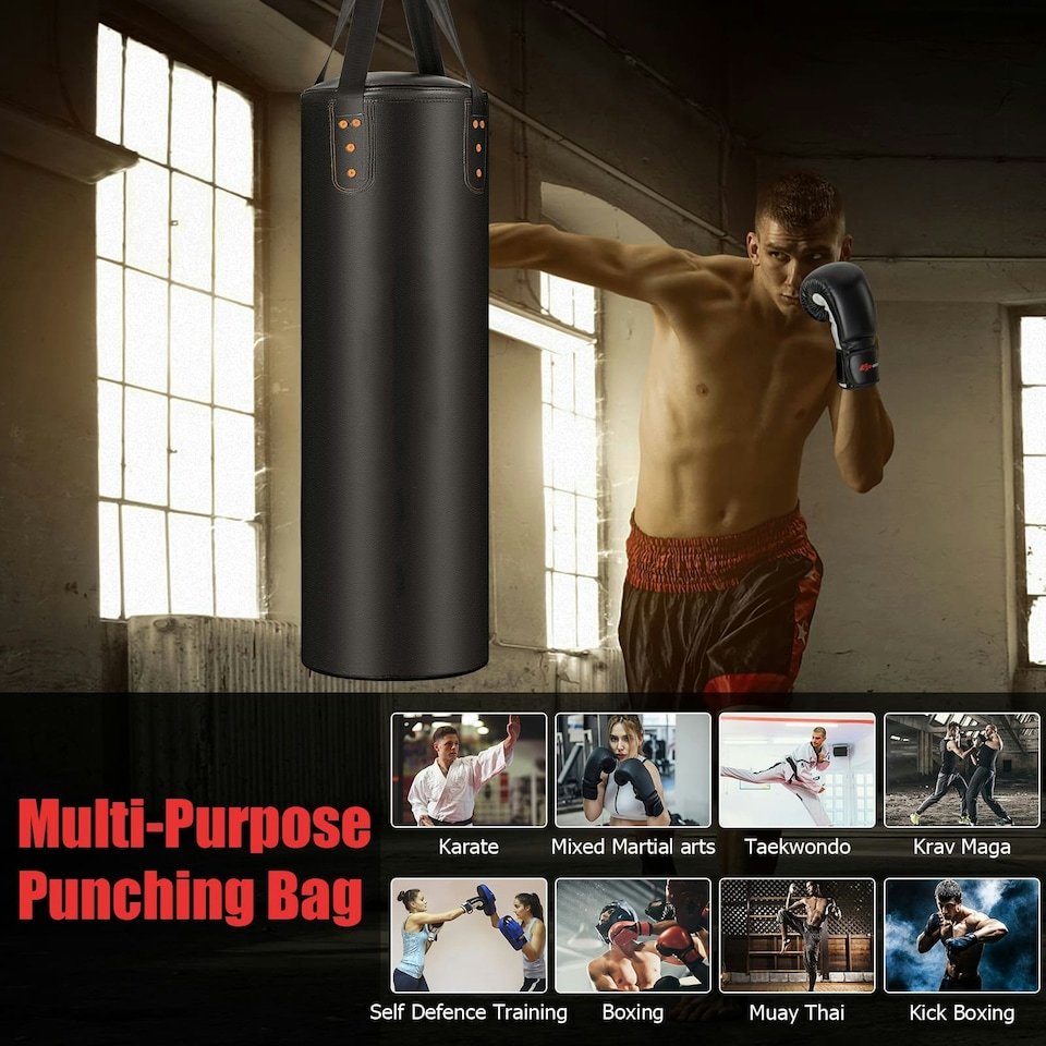 image 1 of COSTWAY Hanging Boxing Bag Set Unfilled Punching Bag Set Black