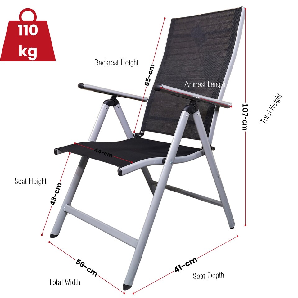 image 1 of Outdoor Garden Patio Multi Position Reclining Folding Chair in Black and Silver | Grey | Grey