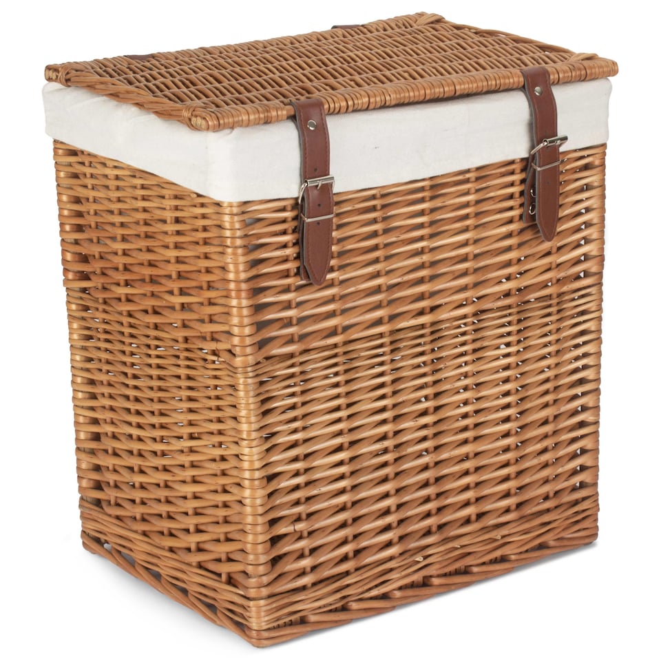 image 1 of Small Boutique Double Steamed Wash Storage Laundry Basket With Lining | Brown | Brown