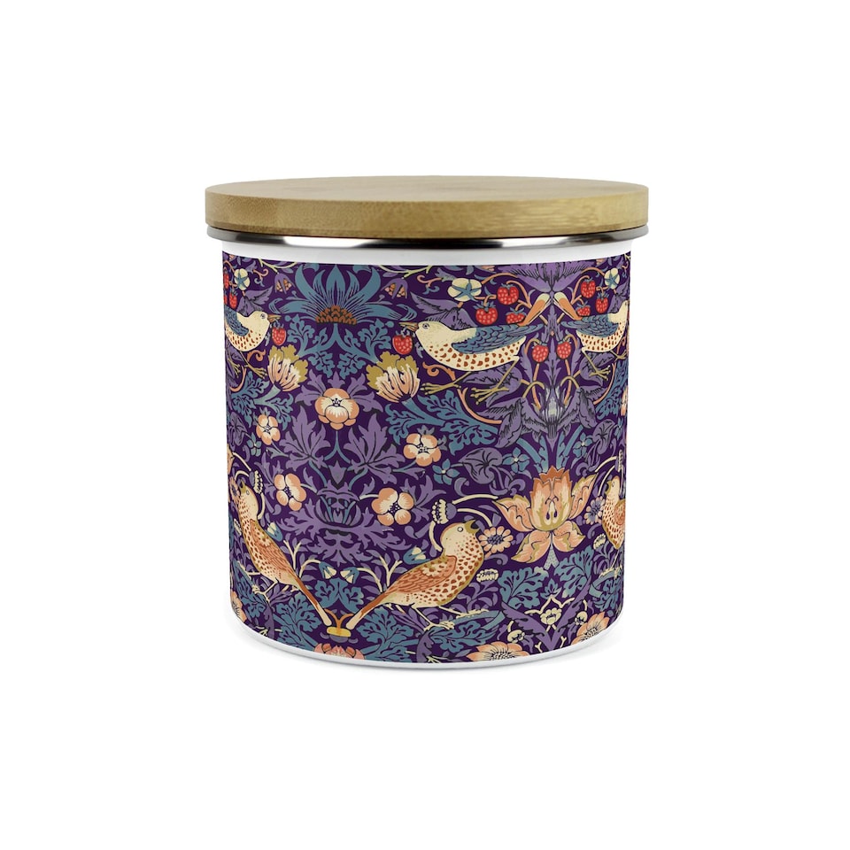 image 1 of Purple Strawberry Thief Tea, Coffee & Sugar Large Kitchen Canisters - Set of 3