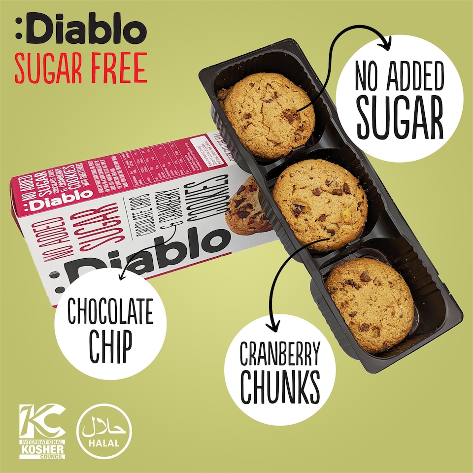 image 1 of Diablo No Added Sugar Chocolate Chip and Cranberry Cookies 135g