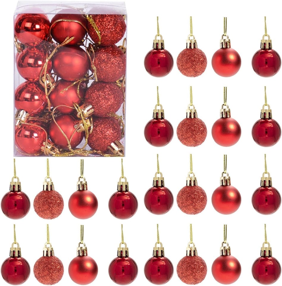 image 1 of 30mm/24Pcs Christmas Baubles Shatterproof Red,Tree Decorations