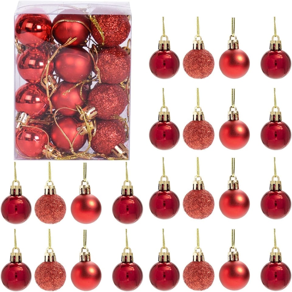 image 1 of 30mm/24Pcs Christmas Baubles Shatterproof Red,Tree Decorations