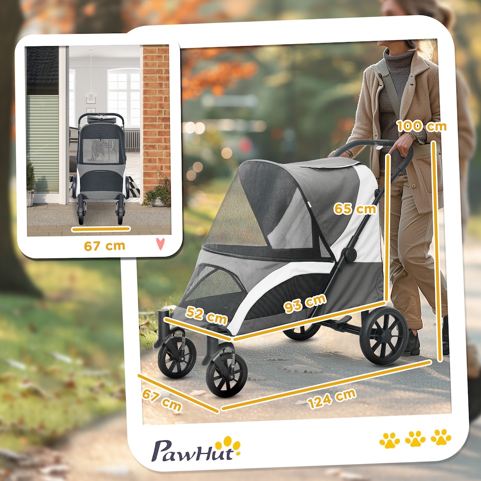 image 1 of PawHut Foldable Pet Stroller with 4 Big Wheels for Medium Dogs, Dark Grey