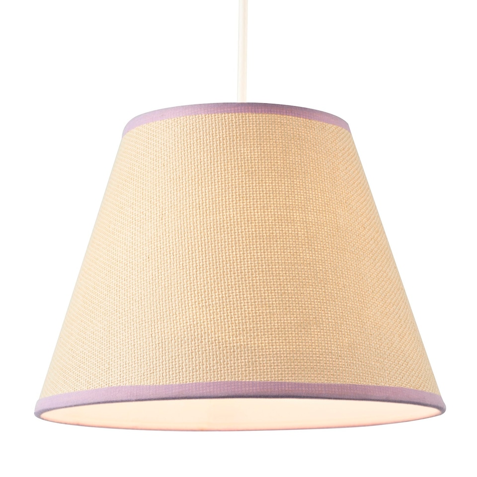 image 1 of Traditional Rattan Tweed Lamp Shade with Lilac Cotton Fabric Trims Purple