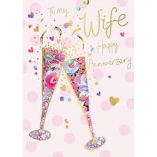 Words 'n' Wishes Anniversary Card for Wife, Champagne Celebrations, Multi-Coloured 22 x 15.8 cms