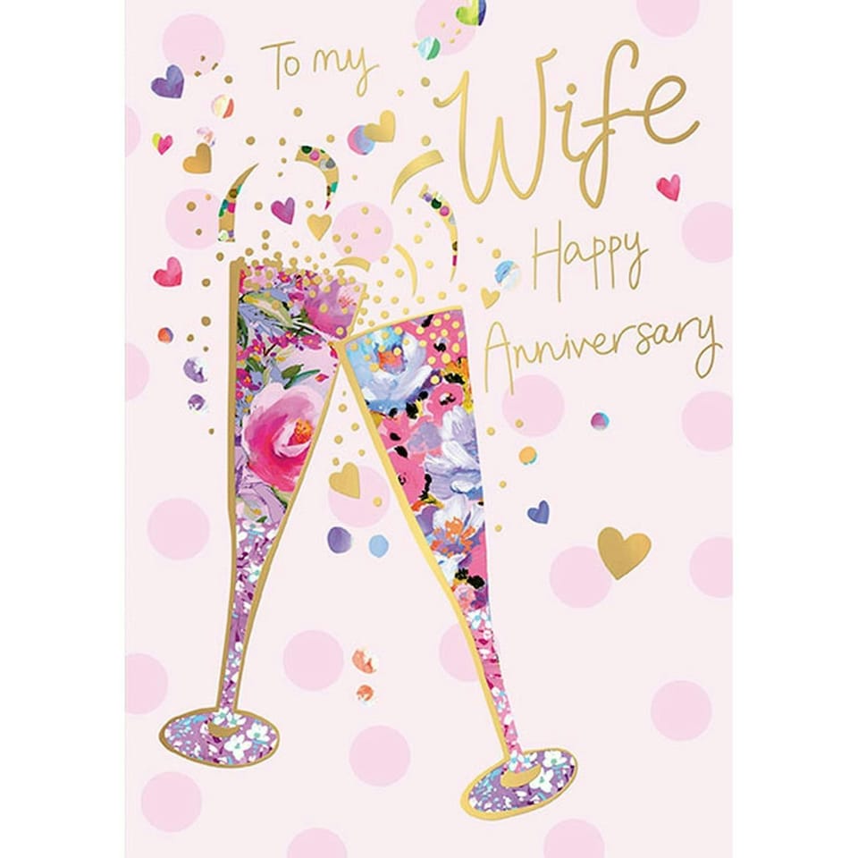 Words 'n' Wishes Anniversary Card for Wife, Champagne Celebrations, Multi-Coloured 22 x 15.8 cms