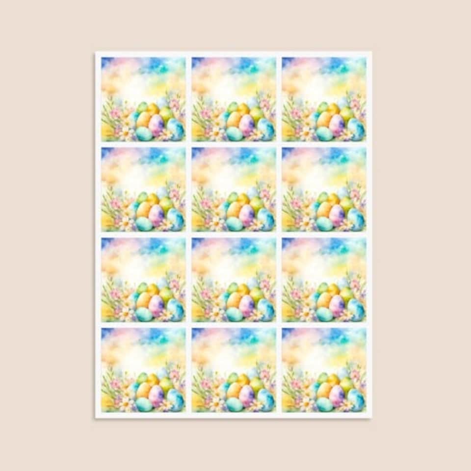 image 1 of Easter Eggs Square Stickers 65mm - Sheet of 12